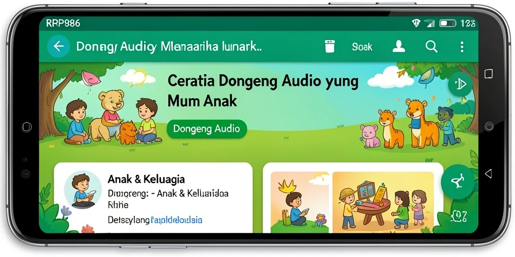 Tampilan antarmuka menarik aplikasi Dongeng Audio RP886.