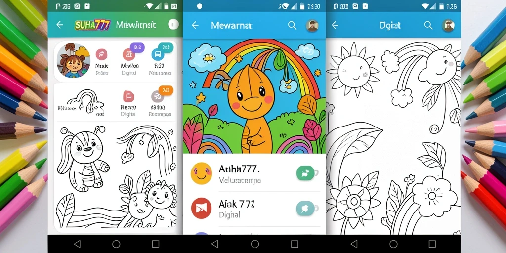 Antarmuka aplikasi Mewarnai Digital SUHU777 yang menarik dan interaktif.