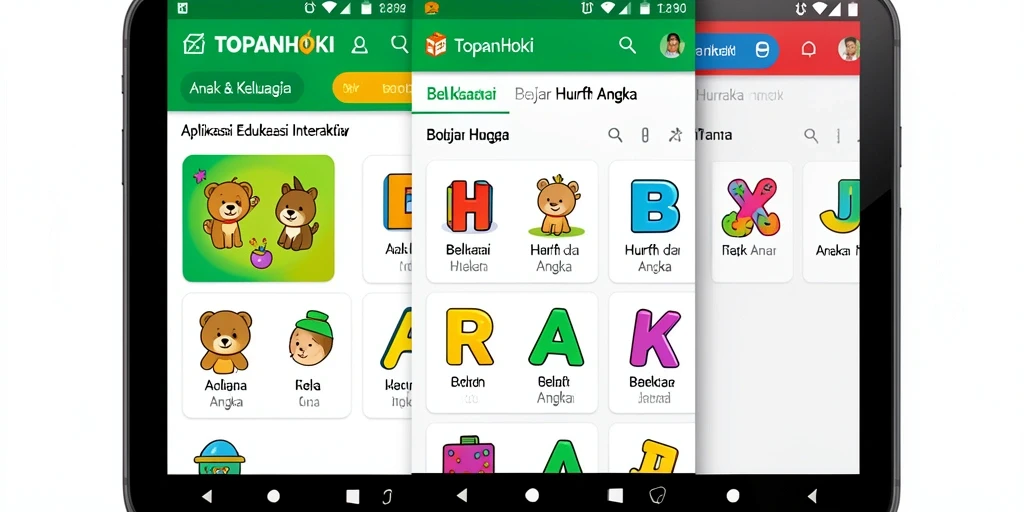 Antarmuka interaktif TOPANHOKI untuk belajar huruf dan angka yang menyenangkan.